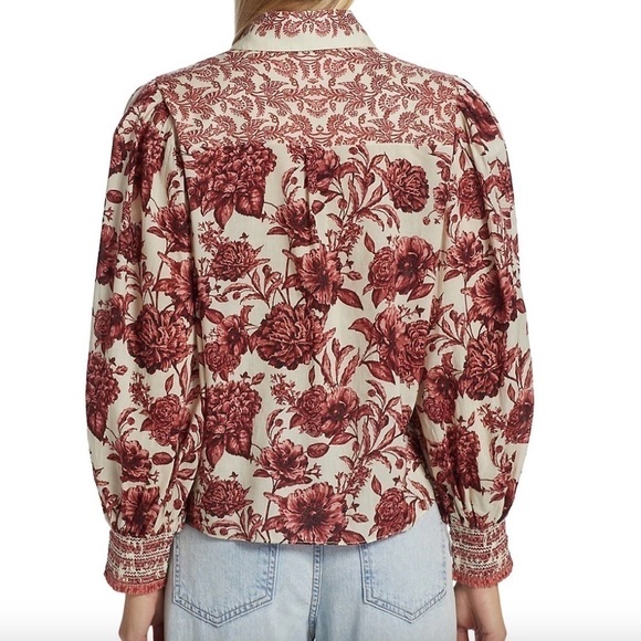 Alice + Olivia Tiffie Floral Cotton Voile Blouse Journey Floral Rose - Picture 1 of 9